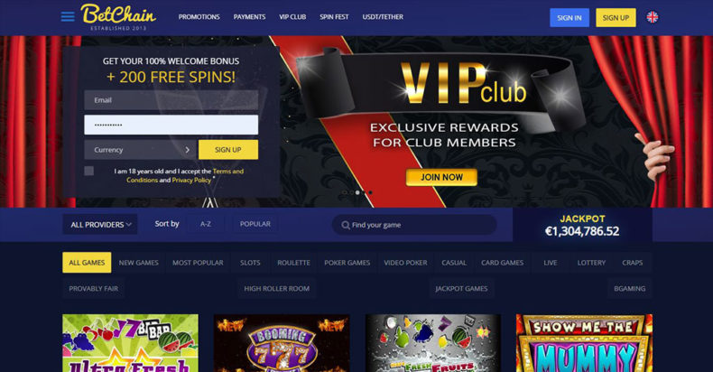 Betchain Casino Screenshot