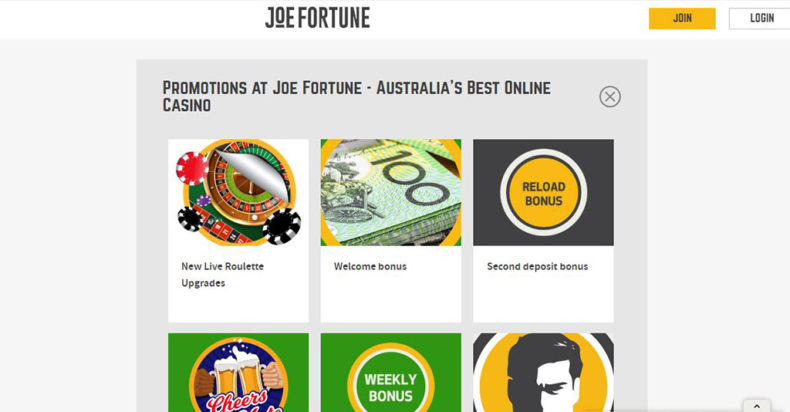 Joe Fortune Casino Screenshot