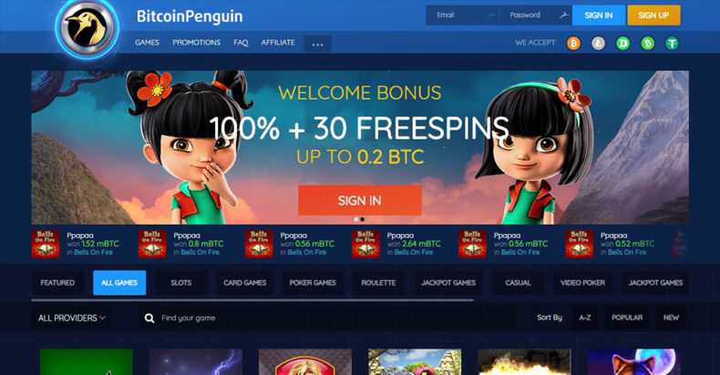 Bitcoin Penguin Casino Screenshot