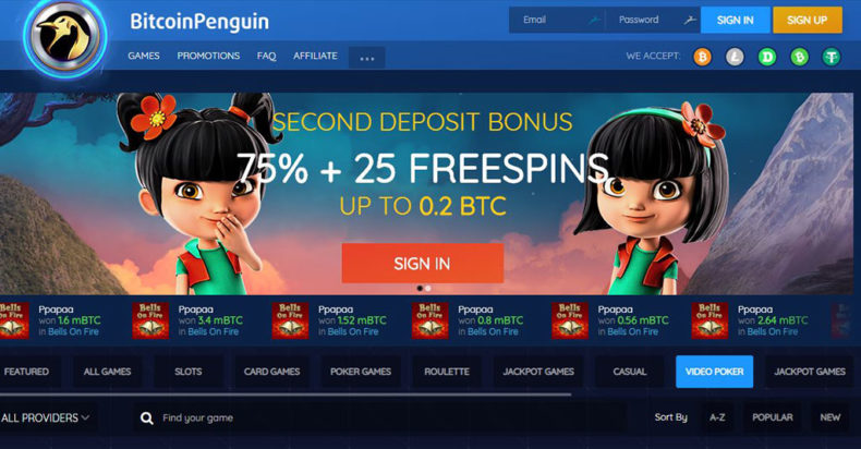 Bitcoin Penguin Casino Screenshot